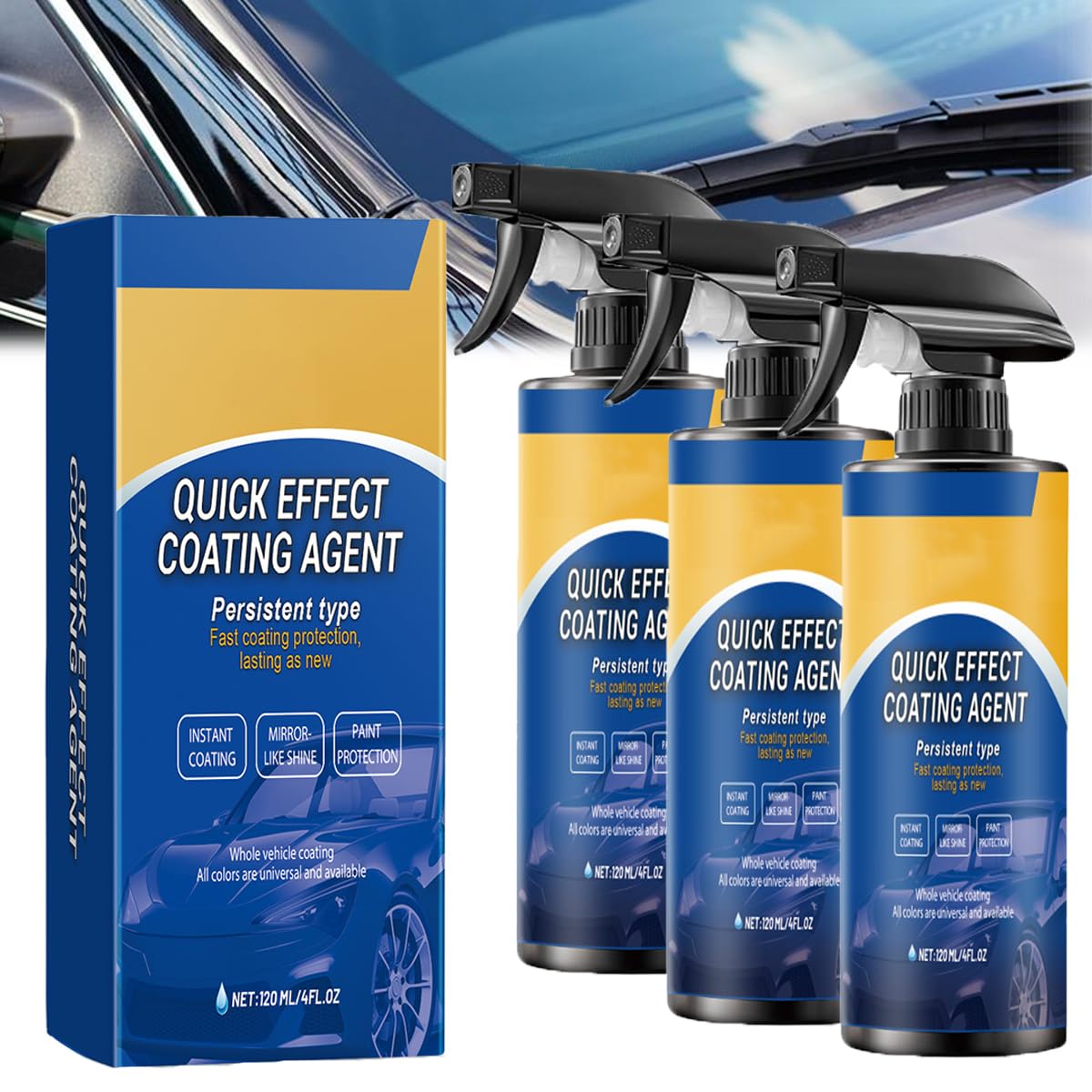 LUYJWZN Advanced Car Quick-Acting Coating Agent Spray, Car Coating Renewal Agent, Quick Effect Coating Agent for Car, Oil Film Emulsion Glass Restore Car Shine and Long-Lasting Protection (3pcs) von LUYJWZN