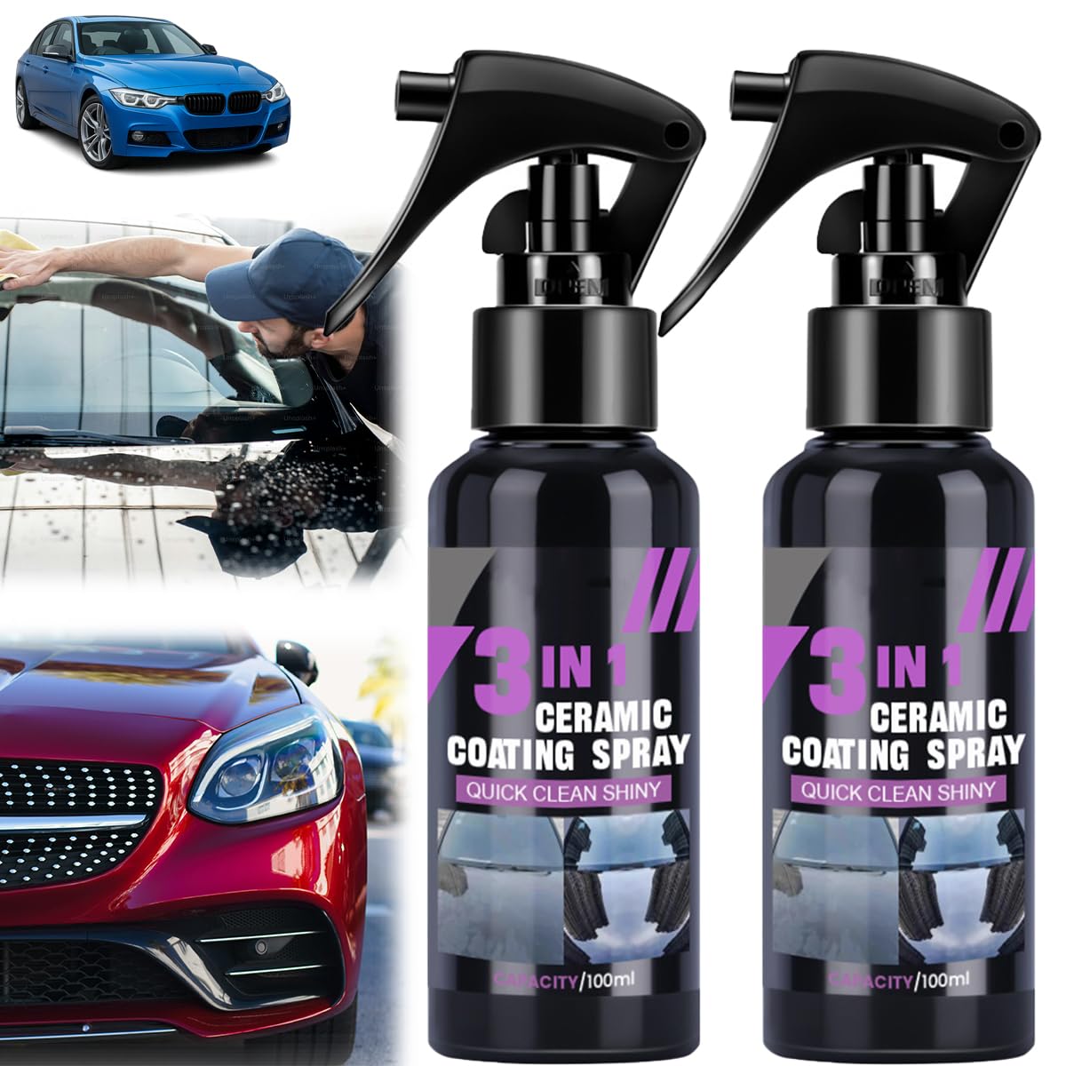 LUYJWZN High Protection Fast Nano Ceramic Coating Spray, 3 in 1 Ceramic Coating Spray, Car Scratch Nano Repair Sprays, Multi Functional Renewal Agent (2pcs) von LUYJWZN