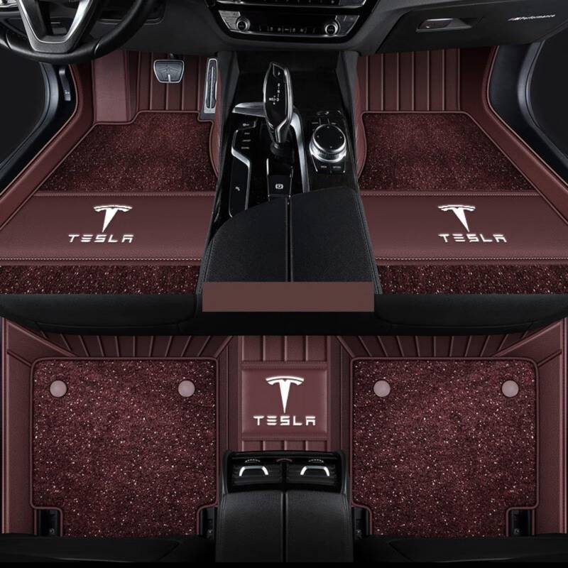 1 Satz Fußmatten Autoteppich für Tesla Model S 12-16 Automatte Absatzschoner aus Gummi Antirutschmatte Passgenau Verstärkter Allwetter,normal-Brownstyle von LVIPP