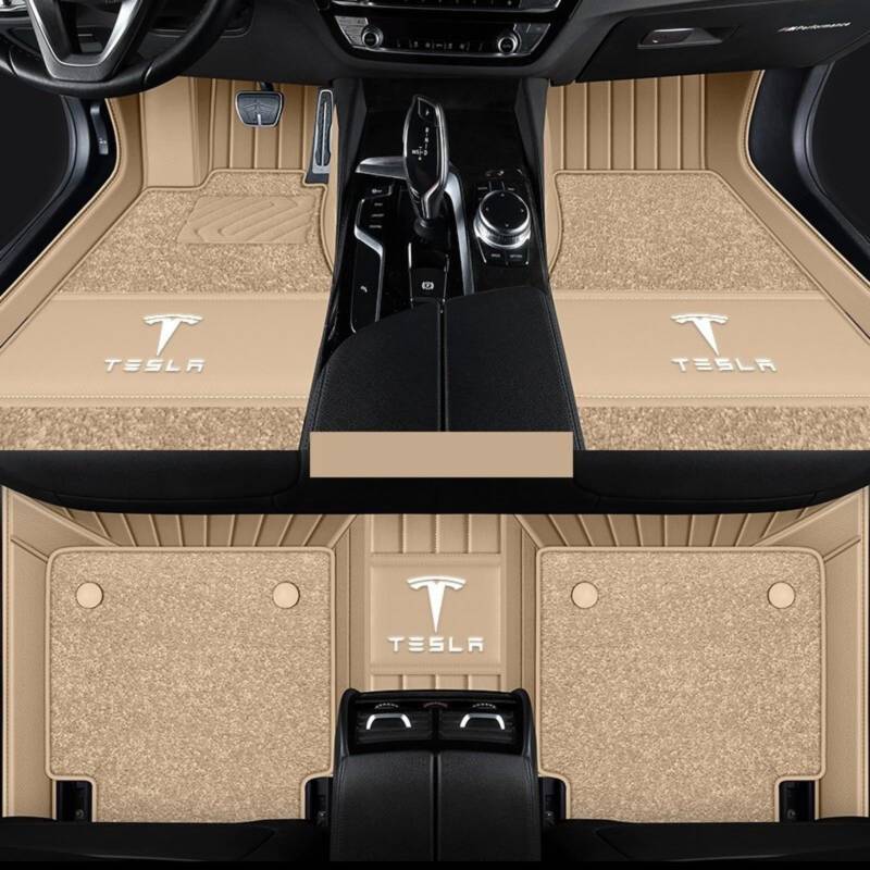 1 Satz Fußmatten Autoteppich für Tesla ModelX 5Seats 15-23 Automatte Absatzschoner aus Gummi Antirutschmatte Passgenau Verstärkter Allwetter,normal-Beigestyle von LVIPP
