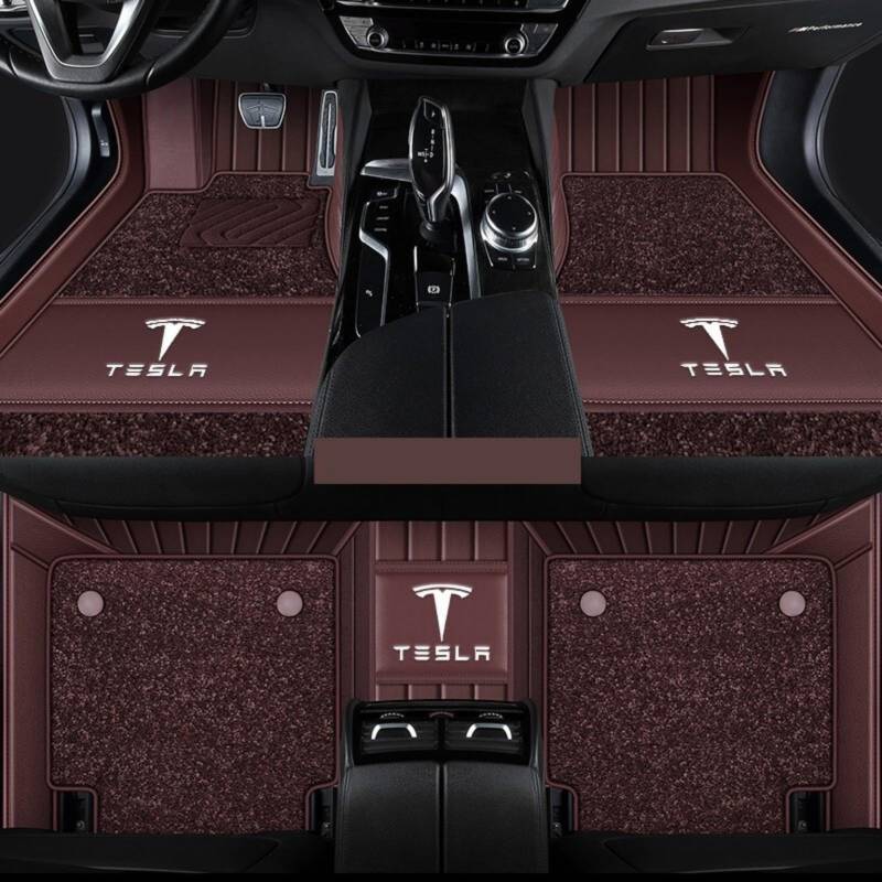 1 Satz Fußmatten Autoteppich für Tesla ModelX 7Seats 15-23 Automatte Absatzschoner aus Gummi Antirutschmatte Passgenau Verstärkter Allwetter,normal-Brownstyle von LVIPP