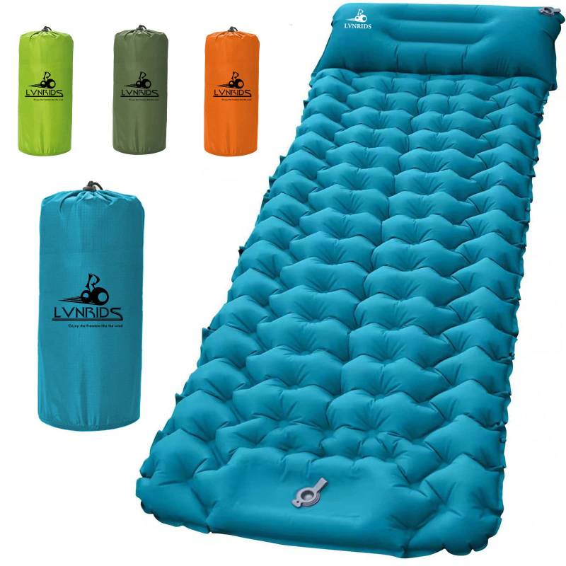 LVNRIDS Isomatte Selbstaufblasend Ultraleicht, Luftmatratze Camping Selbstaufblasbare Aufblasbare Matratze 3.9 inch Dicke mit Fußpresse Pumpe und Kissen für Camping Reise Outdoor Wandern Strand Blau von LVNRIDS