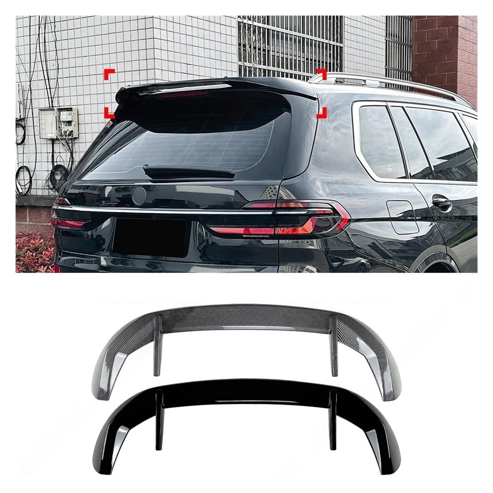 Auto-Heckdachspoiler-Splitter, Heckklappen-Lippenkappe, Autozubehör, Dekoration, Schwarz glänzend, Fließheck, kompatibel für BMW X7 G07 2019–2024+(Carbon Look) von LVQJVAVE