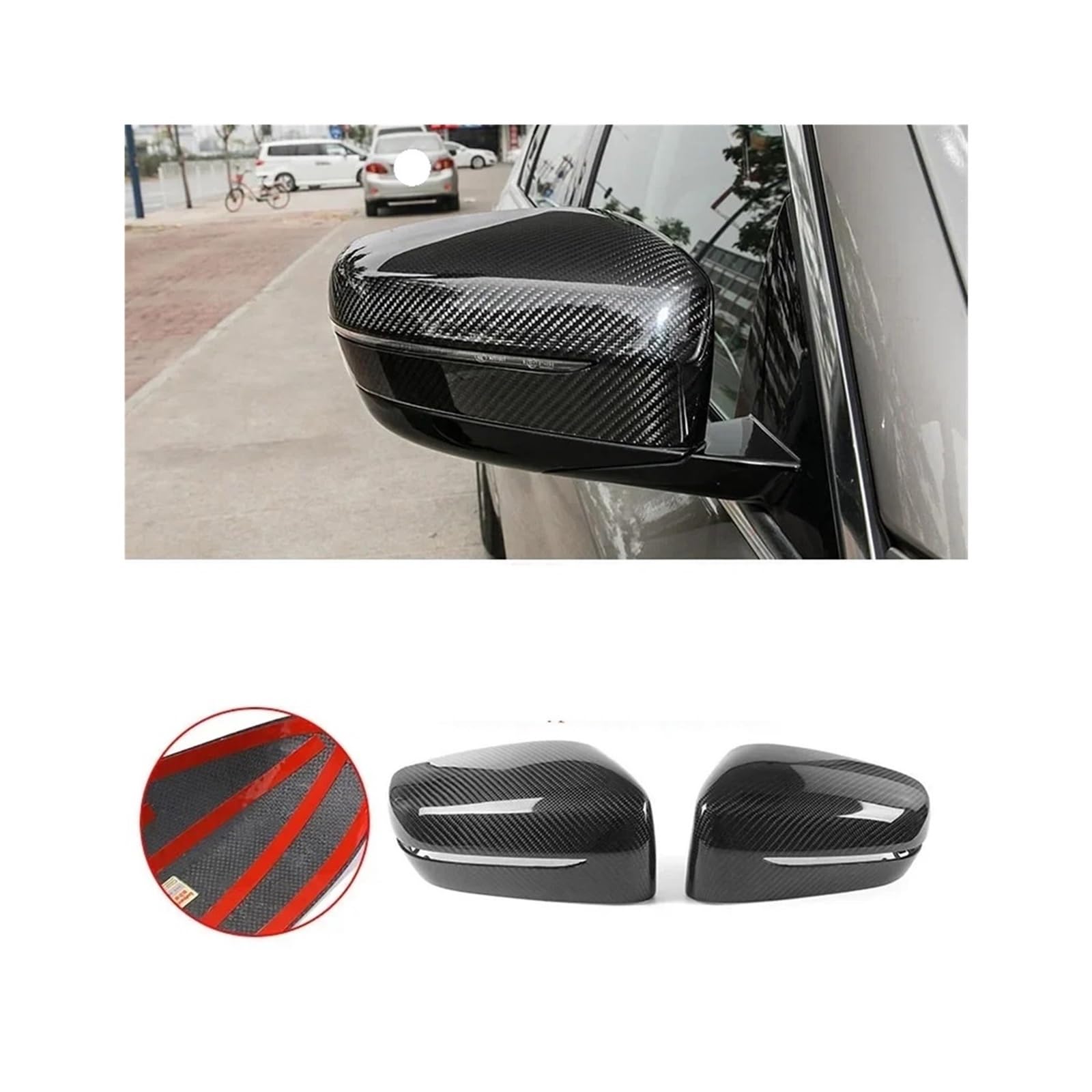 Kompatibel for BMW 3 5 7 Serie G20 G30 G12 Real Carbon Fiber Auto Seite Spiegel Außenspiegel Rück Ersetzen abdeckung(A Style Side mirror) von LVQJVAVE
