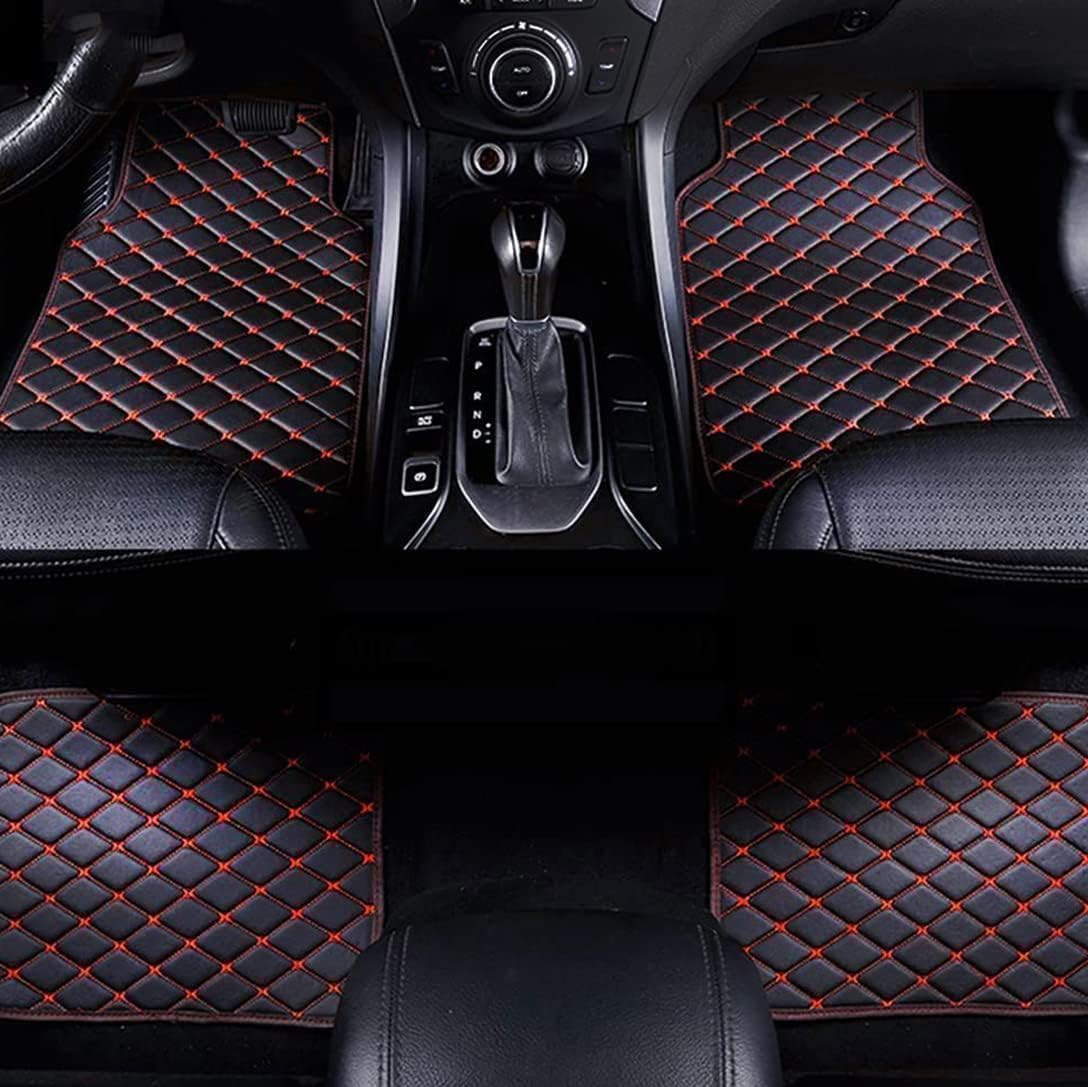Auto Leder Fußmatten für Benz C Class AMG (2door) 2015-2024, Nach Maß Autofußmatten Allwetterschutz wasserdichte rutschfeste Bodenmatte Matten Innenraum ZubehöR LHD,Black red von LVTFCO