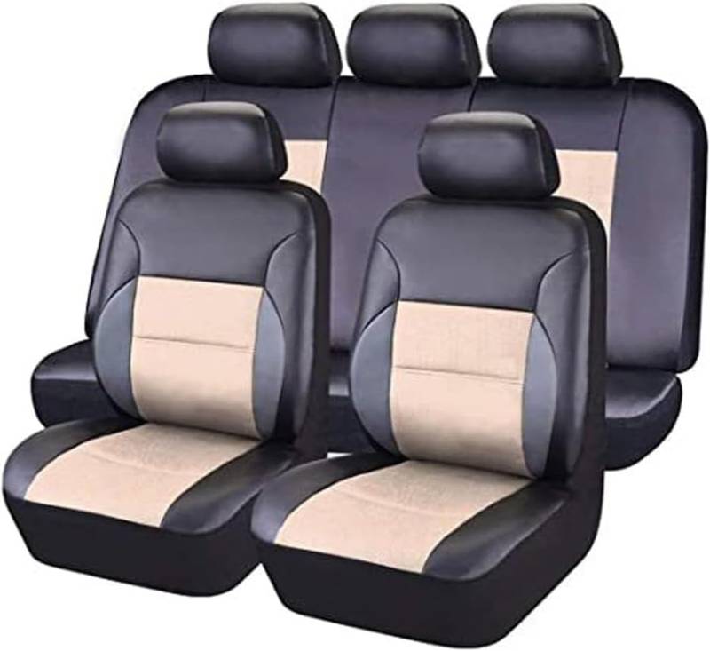 LVTFCO Auto Leder SitzbezüGe Sets für Renault Clio MK5 Clio 5 2019-2025, Wasserdicht Verschleißfest Leder Sitz Schonbezüge Autositzbezüge Innen Zubehör,Black beige von LVTFCO