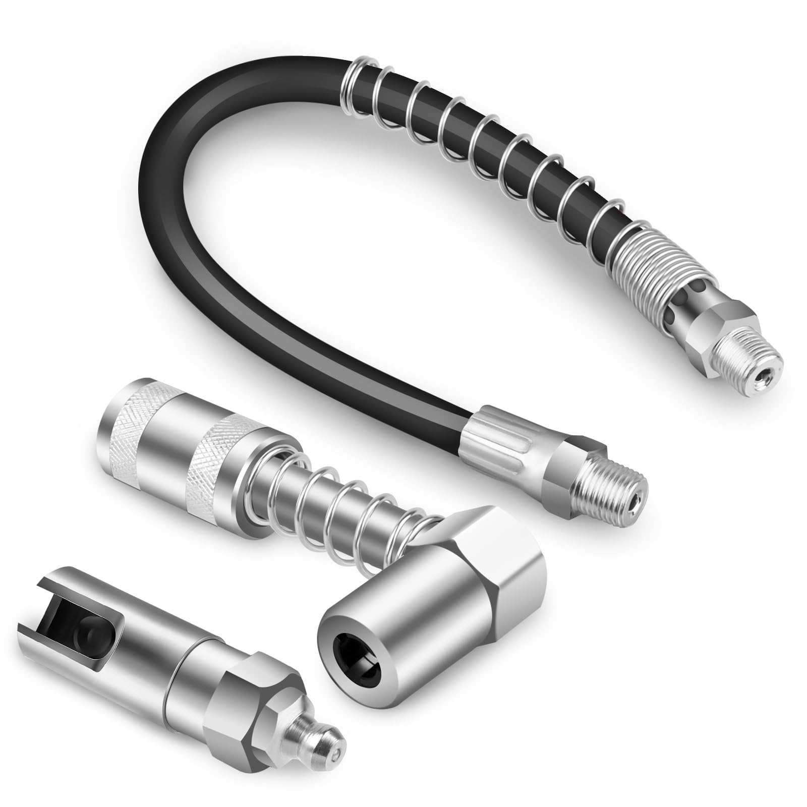 LWMTT 3 Stück Adapter für Fettpresse mit 30 cm Federbelasteten Schlauch, Rechtwinklige Fettkupplung und Fettkupplung 90 Grad Passt auf die Meisten Manuellen Fettpresse LWMTT 3 Stück Adapter für Fettpresse mit 30 cm Federbelasteten Schlauch, Rechtwinklige Fettkupplung und Fettkupplung 90 Grad Passt auf die Meisten Manuellen Fettpresse von LWMTT