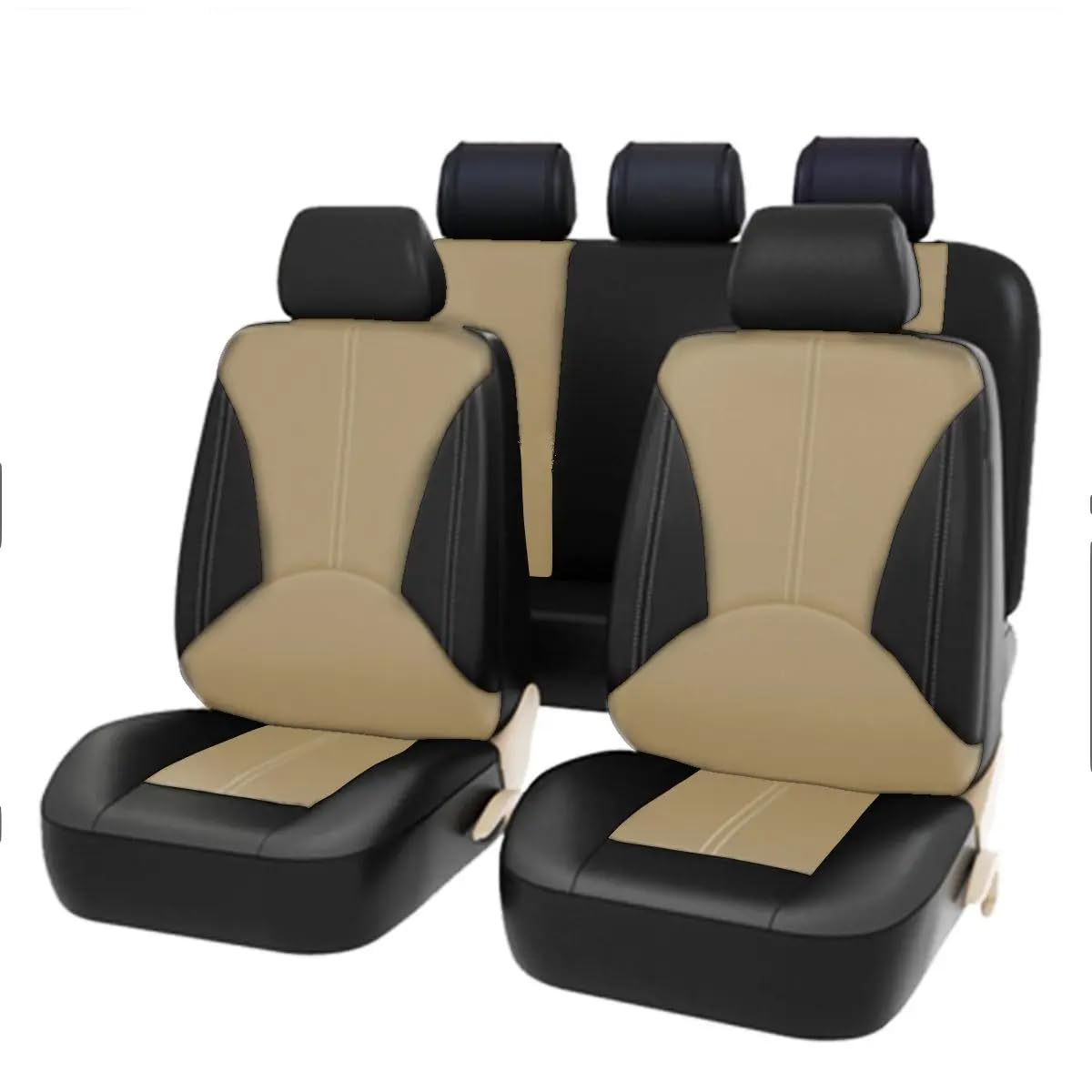 Maßgeschneidertes Auto Leder Sitzbezüge Sets für Suzuki Jimny 2018-2023, Wasserdicht Leicht Zu Reinigen Atmungsaktive Rutschfester Autositzkissen Zubehör,A/BEIGE von LXBSXY