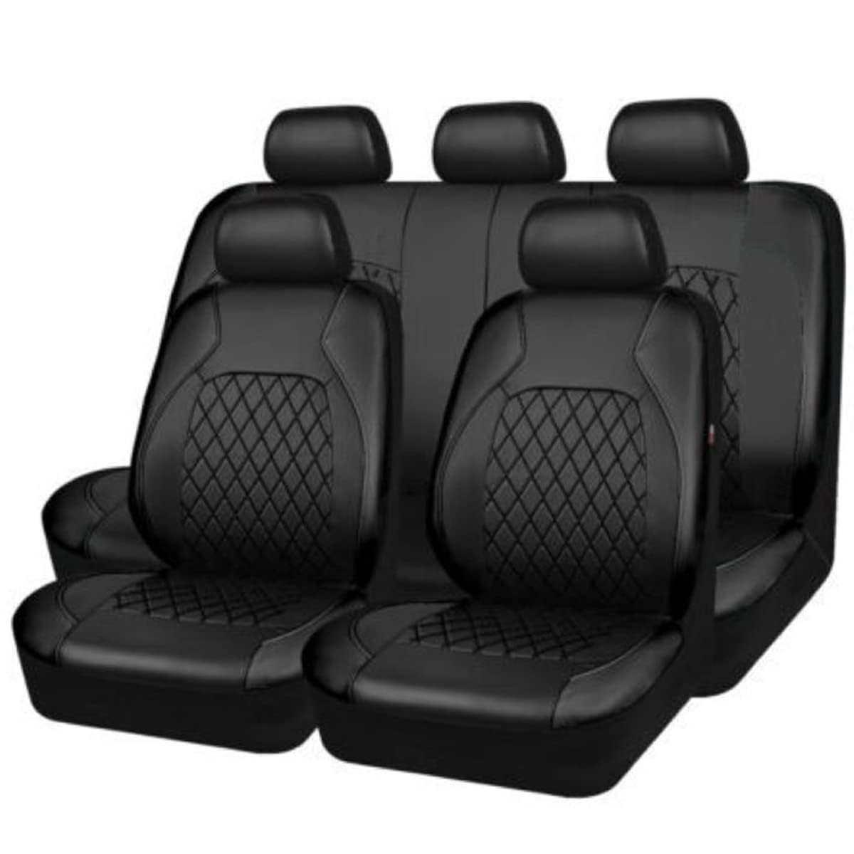 Maßgeschneidertes Auto Leder Sitzbezüge Sets für Toyota Hilux 2011-2016, Wasserdicht Leicht Zu Reinigen Atmungsaktive Rutschfester Autositzkissen Zubehör,A-Black von LXBSXY