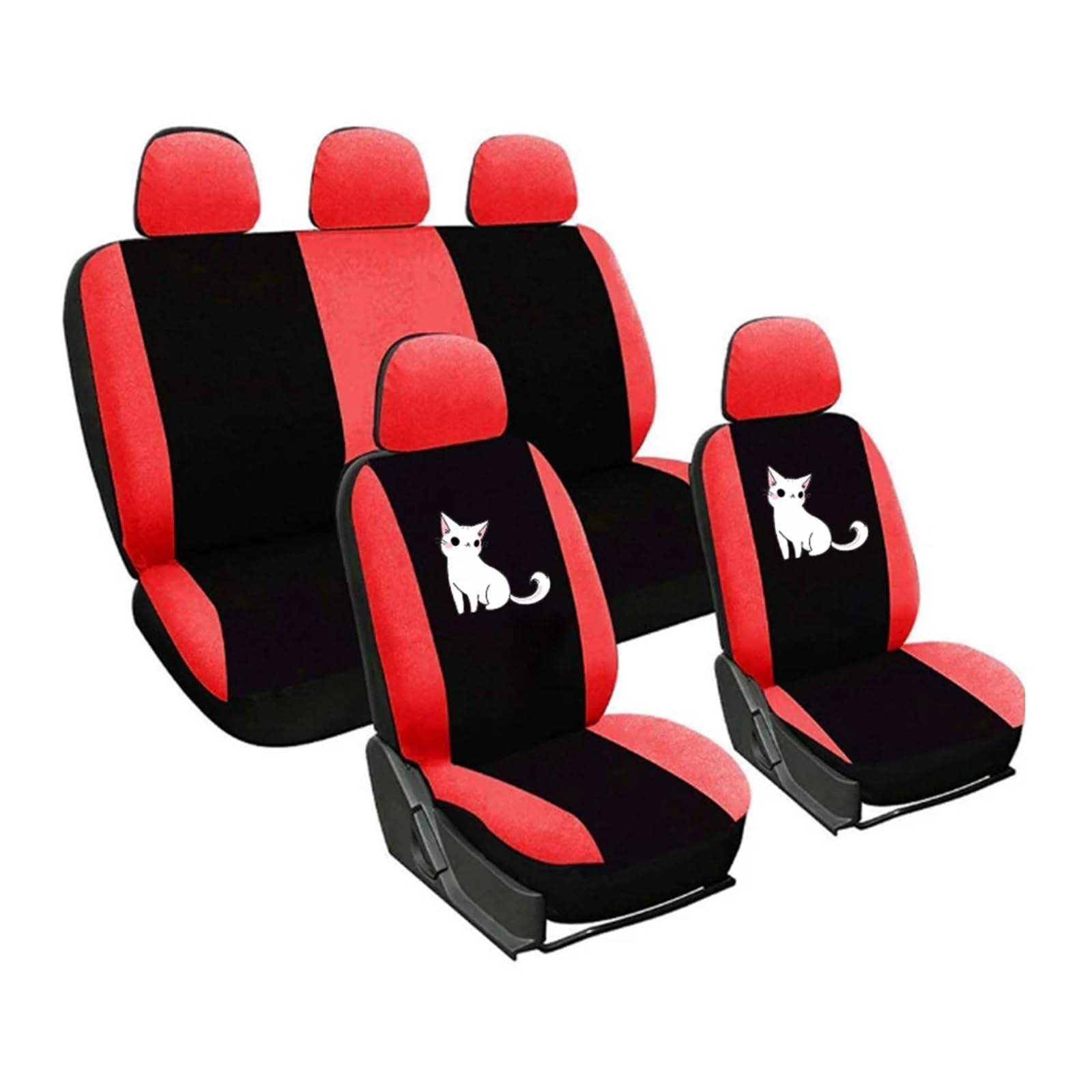 LXHZSY autositzbezüge Niedliche Katze Bedruckte Universal-Sitzbezüge for die Vorderseite des Autos/vollständiger Autositzbezug 2/4/9 Stück Autositzschutzbezüge (Color : Red (5 Full seat)) von LXHZSY