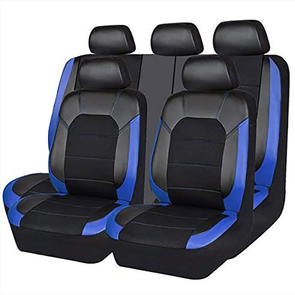 Auto Leder Sitzbezüge für Mitsubishi ASX 2015-2020, Bequem Wasserdicht rutschfest Sitzschoner Auto Innenraum Zubehör,A/Black-Blue von LXURY
