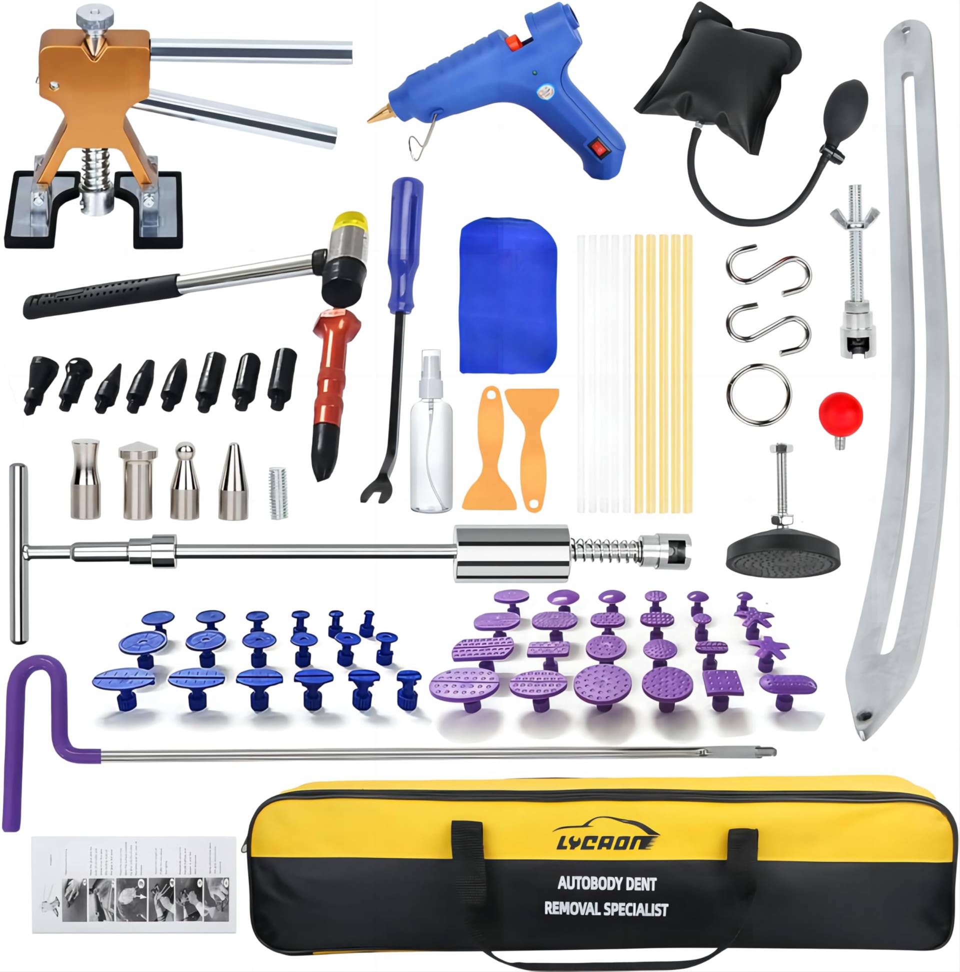 Ausbeulwerkzeug Dent Puller Kit, Paintless Car Repair Tool, Hail Removal Lifter, T-Puller Hook Rods - Anleitung & Video (85PCS) von LYCAON