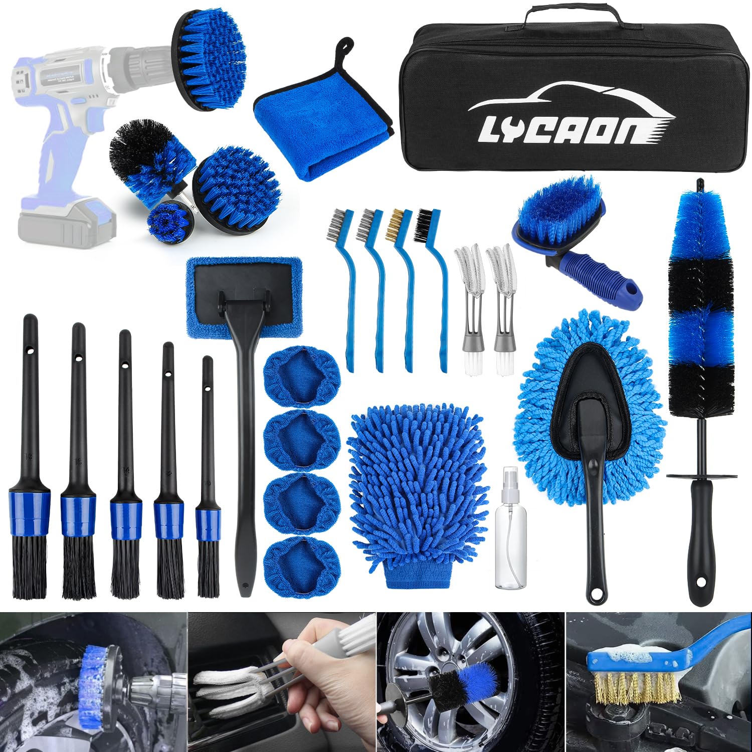 Auto Reinigungsset, 28PCS Auto Waschen Set, Autopflege Set, Autowaschset Auto Innenraum Außen Putz, Staubentfernungsbürste Felgenbürste Waschbürste für Lüftungsschlitz Armaturenbrett Motor Rädern Auto Reinigungsset, 28PCS Auto Waschen Set, Autopflege Set, Autowaschset Auto Innenraum Außen Putz, Staubentfernungsbürste Felgenbürste Waschbürste für Lüftungsschlitz Armaturenbrett Motor Rädern von LYCAON