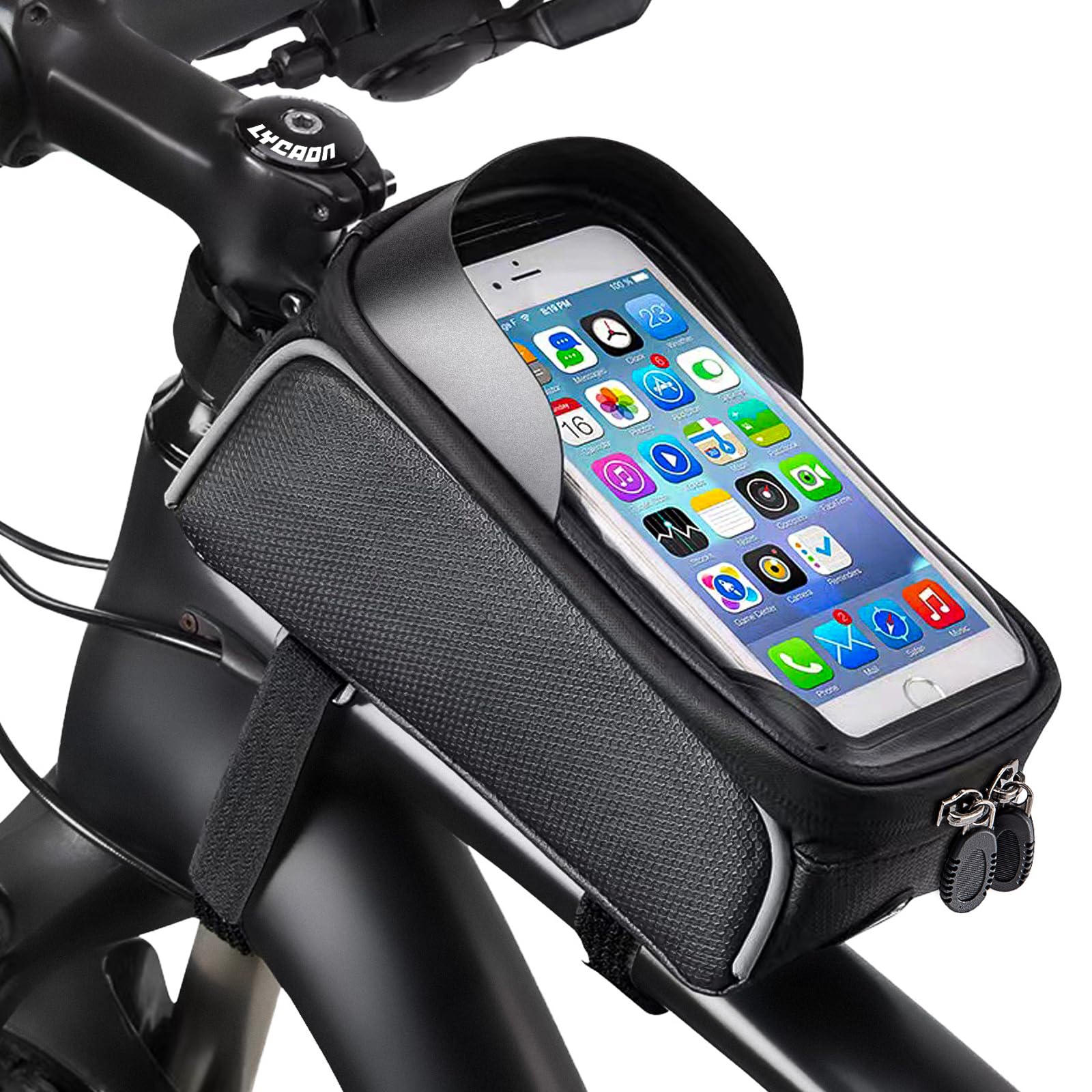 LYCAON Fahrrad Rahmentasche - Wasserdicht Lenkertasche Oberrohrtasche mit TPU Touchscreen Fenster, Kompatibel mit iPhone Samsung Huawei Phones, für Smartphones unter 6,7 Zoll LYCAON Fahrrad Rahmentasche - Wasserdicht Lenkertasche Oberrohrtasche mit TPU Touchscreen Fenster, Kompatibel mit iPhone Samsung Huawei Phones, für Smartphones unter 6,7 Zoll von LYCAON