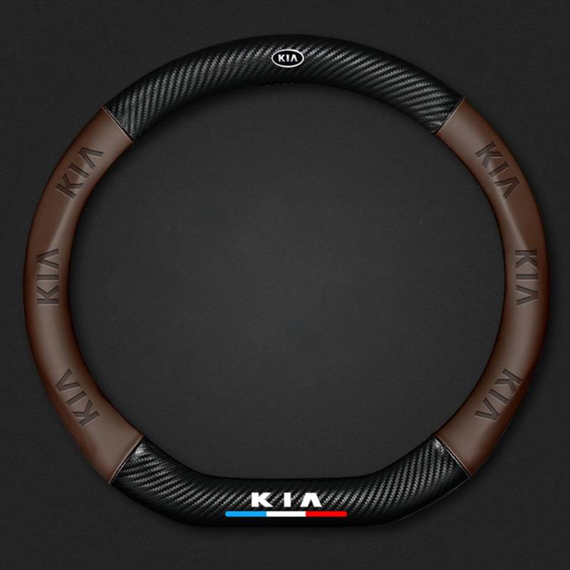 Auto Lenkradbezug Leder für Kia GT4 Stinger, Mikrofaser LenkradhüLle, Sportlich Lenkradabdeckung für Vier Jahreszeiten,Brown-D von LYHINRA
