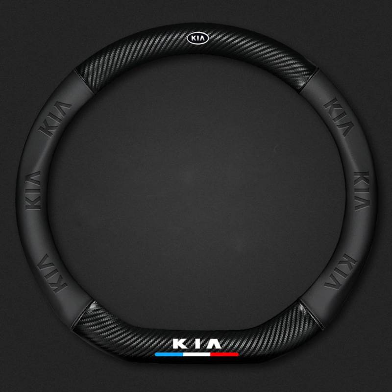 Auto Lenkradbezug Leder für Kia VQ, Mikrofaser LenkradhüLle, Sportlich Lenkradabdeckung für Vier Jahreszeiten,Black-D von LYHINRA