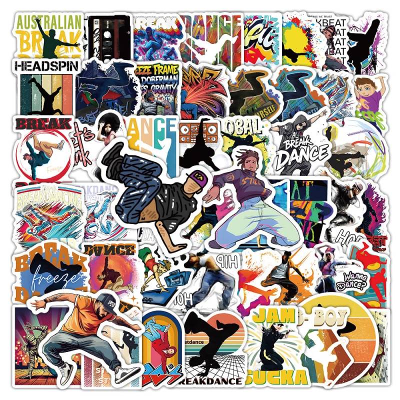 Breakdance Aufkleber 50 Stück Wasserfeste Funny Aesthetic Retro Dance Sticker für Laptop Skateboard Scrapbook Telefon Motorrad Computer Gepäck,Vinyl Coole Cartoon Tanzen Sticker für Kinder Jungen von LYLSDSB