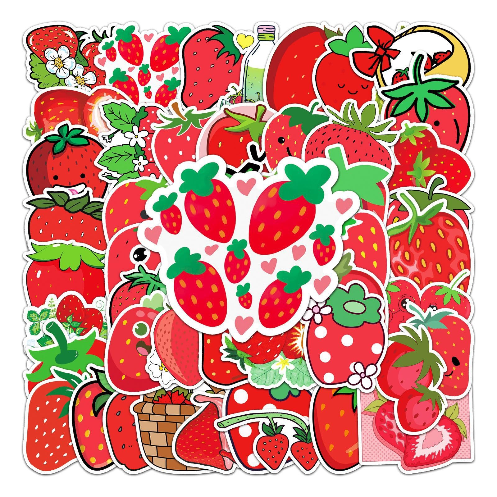 Erdbeeren Aufkleber 50 Stück Vinyl niedliche Obst Sticker für Wasserflaschen Scrapbook Fahrrad Laptop Gepäck Computer Auto Gitarre,Wasserdicht Kawaii Strawberry Aufkleber für Mädchen Kinder Teenager von LYLSDSB