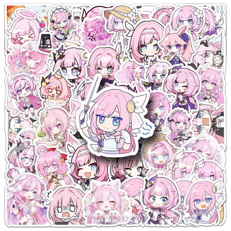 Honkai Impact 3 Aufkleber 50 Stück Wasserfeste Niedliche Funny Elysia Aufkleber für Laptop Skateboard Scrapbook Telefon Motorrad Computer Auto Gepäck,Vinyl Cartoon Trendy Game Sticker für Erwachsene von LYLSDSB