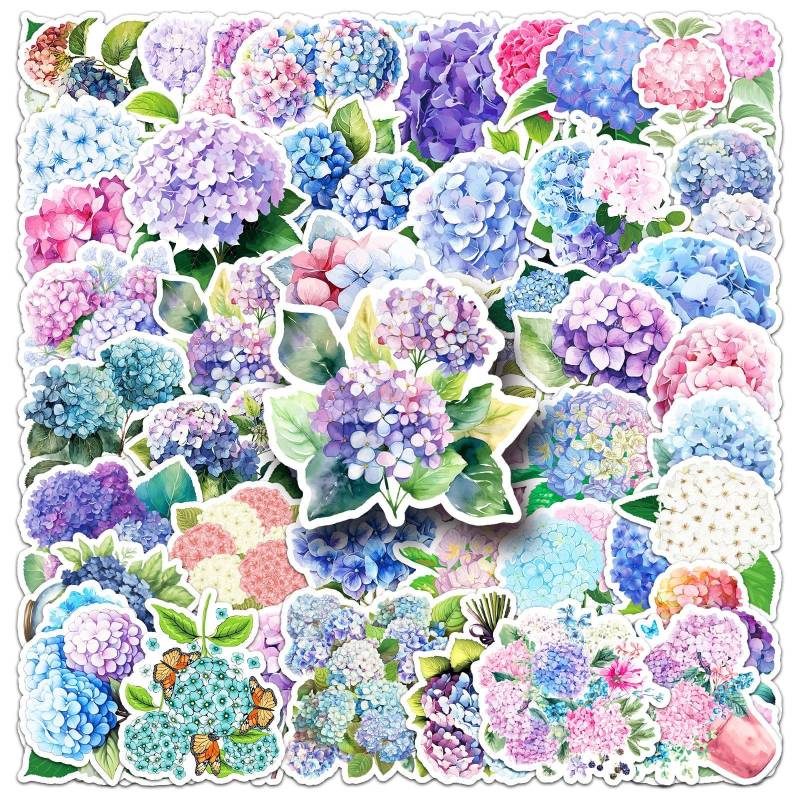 Hortensien Aufkleber 50 Stück Wasserfeste Niedliche Blumen Aufkleber für Skateboard Scrapbook Laptop Telefon Motorrad Computer Auto Gepäck,Vinyl Funny Trendy Sticker für Erwachsene Jugendliche von LYLSDSB