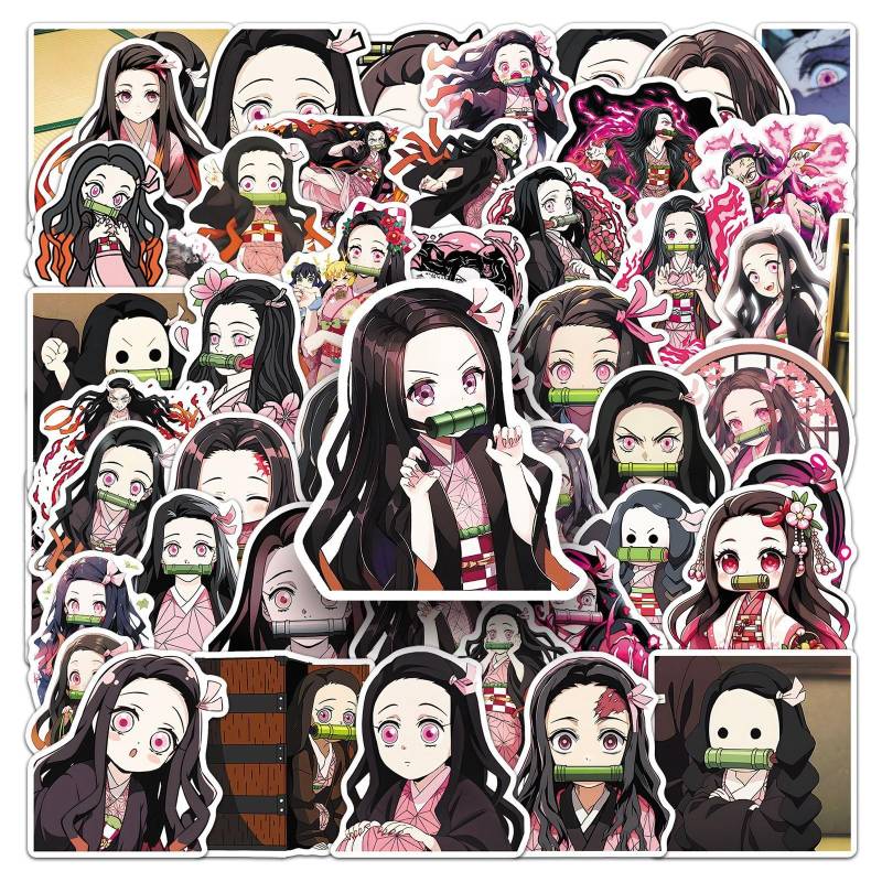 Kamado Nezuko Aufkleber 50 Stück Vinyl Funny Anime Sticker für Skateboard Scrapbook Laptop Telefon Motorrad Koffer Computer Auto Gepäck,Niedlich Wasserfeste Cartoon Sticker für Erwachsene Jugendliche von LYLSDSB