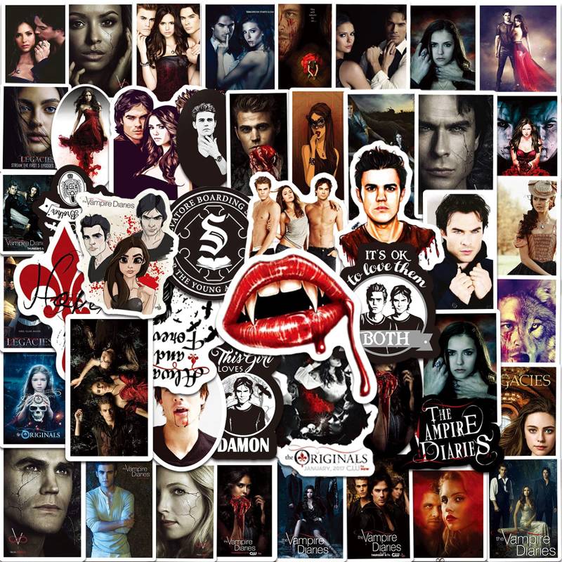 LYLSDSB The Vampire Diaries Aufkleber 50 Stück Horrorfilm Vinyl Wasserflasche Skateboard Laptop Gitarre Motorrad Fahrrad,Classic Stickers für Jugendliche Kinder Erwachsene von LYLSDSB