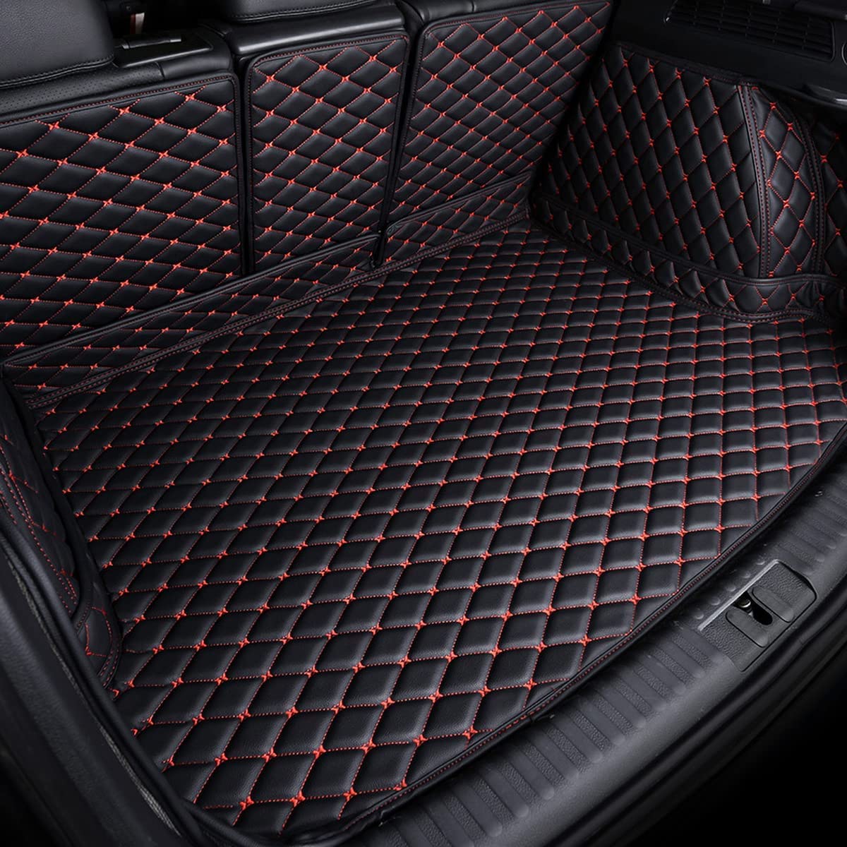 Auto Leder Kofferraummatte Kofferraumwanne für Audi A3 Sportback 8Y 2020-2023, Antirutschmatte Kofferraum Schutzmatte Auto Zubehör,C/Black-red von LYNSH