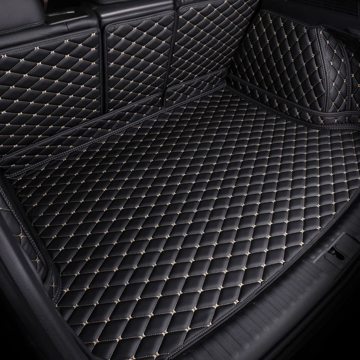 Auto Leder Kofferraummatte Kofferraumwanne für Jeep Renegade 2015-2023, Antirutschmatte Kofferraum Schutzmatte Auto Zubehör,B/Black-beige Auto Leder Kofferraummatte Kofferraumwanne für Jeep Renegade 2015-2023, Antirutschmatte Kofferraum Schutzmatte Auto Zubehör,B/Black-beige von LYNSH