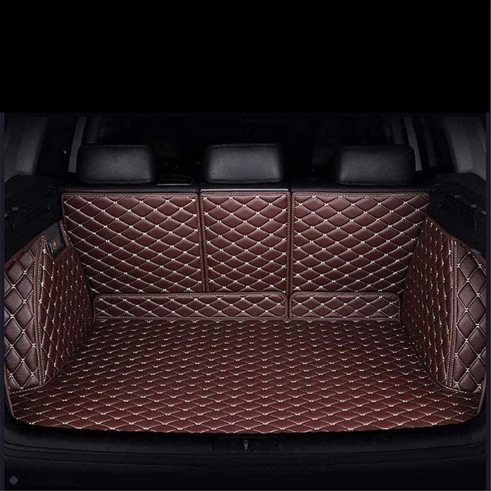 Vollabdeckung Auto Leder Kofferraummatten für Audi Q7 5seats 2016-2019, Kratzfeste Kofferraum Schutzmatten Zubehör,D/Coffee von LYNSH