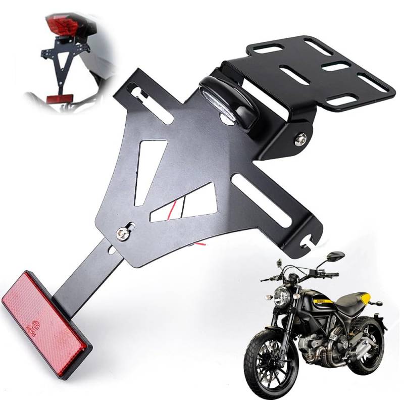LYPPUL Motorrad Kennzeichenhalter, Universal Nummernschildhalter, Einstellbarer Winkel Motorrad kennzeichenhalterung, LED-Licht Kennzeichenhalter für Meisten Gängigen Motorradmodellen von LYPPUL