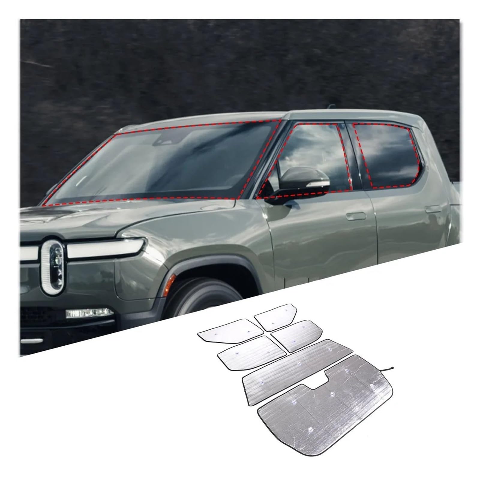 Auto Frontscheibe Sonnenschutz Anti Ray Fenster Sonnenblende Schutz Abdeckung Aluminium Folie Für RIVIAN Für R1T 2022 Auto Sonnenschutz Regenschirm(Style 1) von LZBZHB