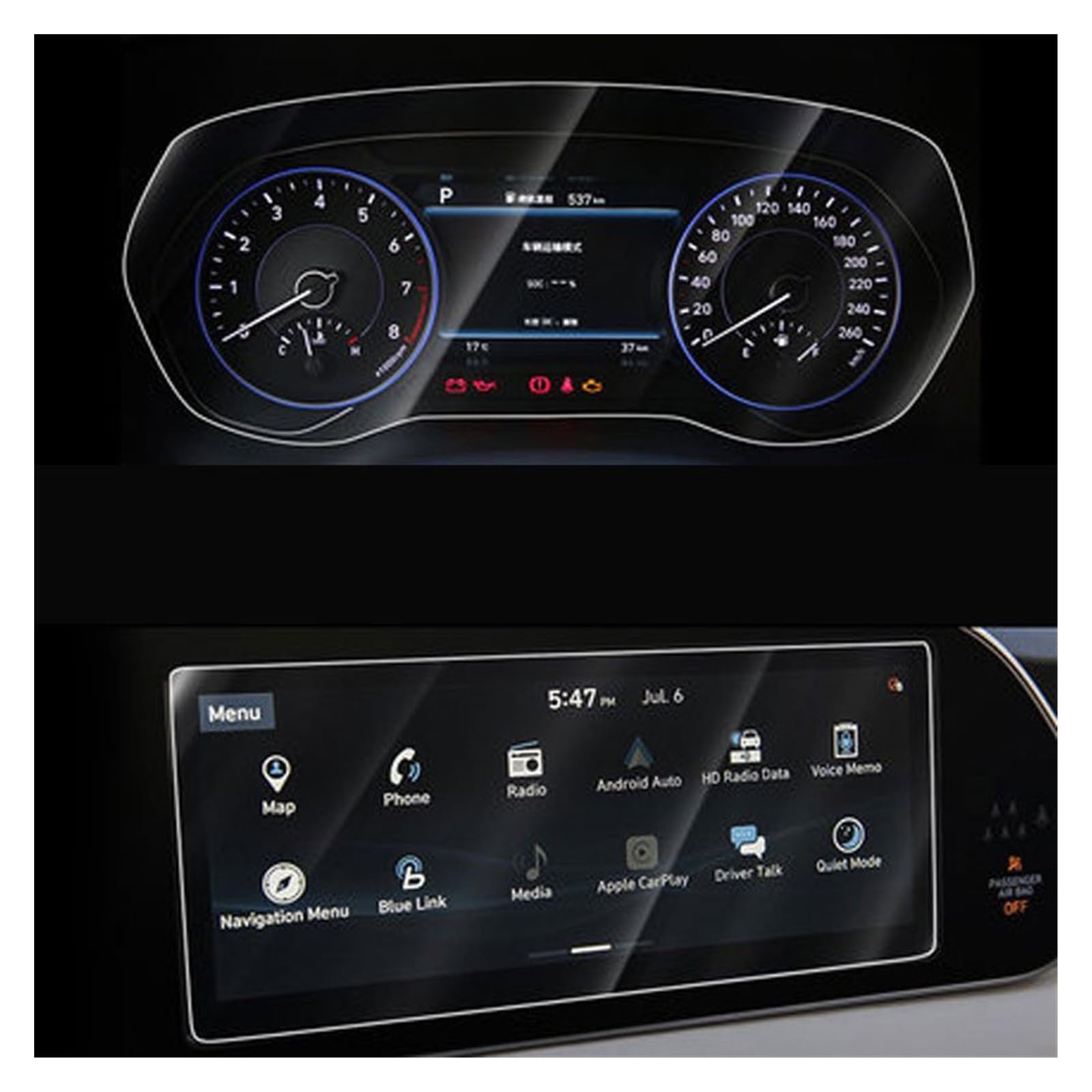 Für Hyundai Für Palisade 10,25 Zoll Gehärtetem Glas Film Auto Infotainment Radio GPS Navigation Displayschutzfolie Dashboard Navigation Schutzfolie(GPS and Instrument) von LZBZHB