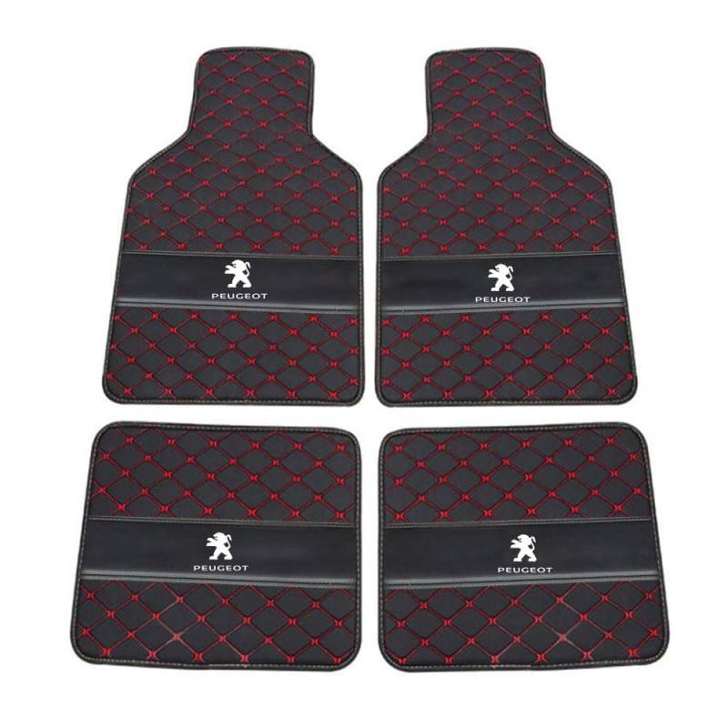 Auto Leder Fußmatten Fussmatten für Peugeot 2008(P24C) A94 2014-2020 2021 2022 2023 2024 2025 Allwetter Antirutschmatte Anpassen Teppiche Fussmatten Protection Zubehör,Normal-Schwarz/Red von LZJPL