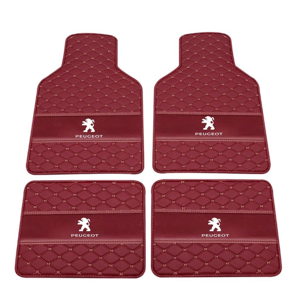 Auto Leder Fußmatten Fussmatten für Peugeot 2008(P24C) A94 2014-2020 2021 2022 2023 2024 2025 Allwetter Antirutschmatte Anpassen Teppiche Fussmatten Protection Zubehör,Normal-Weinrot von LZJPL