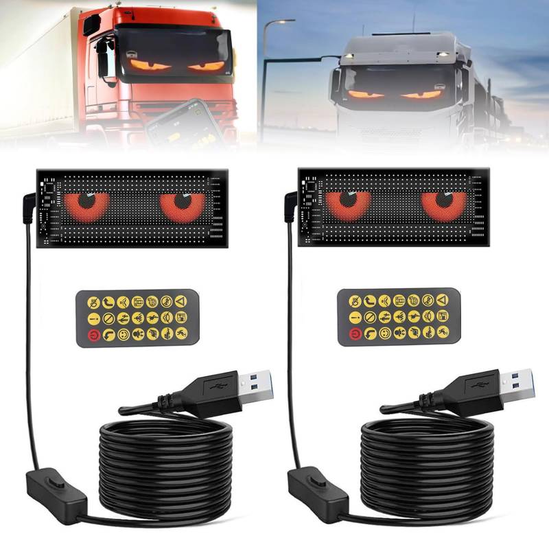 LED Augen für Lkw und Auto, 2 Stück 17 cm, Flex Display, Devil Eyes Programmierbare Mit Fernbedienung und APP, USB Wasserdichte Dynamische (70×173mm) von LZLUCKCOME