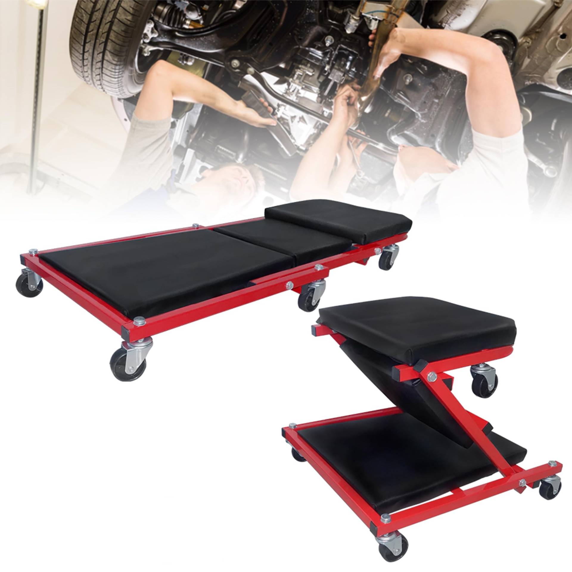 LZQ Faltbar Rollbrett Werkstattliege Rollbretter 2 in 1 Sitz bis 150kg, 360° Lenkrollen Rolliege Werkstatthocker PVC-Überzug mit Schaumgummipolsterung schwarz LZQ Faltbar Rollbrett Werkstattliege Rollbretter 2 in 1 Sitz bis 150kg, 360° Lenkrollen Rolliege Werkstatthocker PVC-Überzug mit Schaumgummipolsterung schwarz von LZQ
