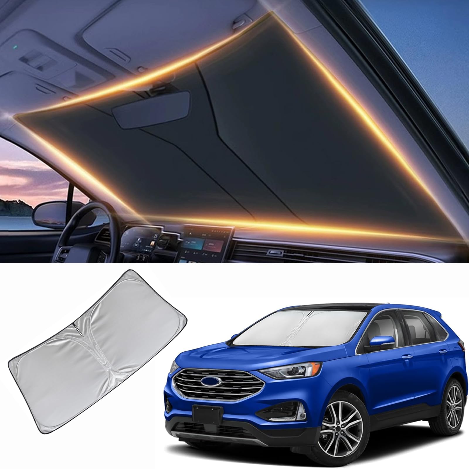 Ford Edge Windschutzscheiben-Sonnenschutz für Frontfenster 2015-2024, Sonnenblende für Windschutzscheibe und Autozubehör Ford Edge Windschutzscheiben-Sonnenschutz für Frontfenster 2015-2024, Sonnenblende für Windschutzscheibe und Autozubehör von LZYYQX