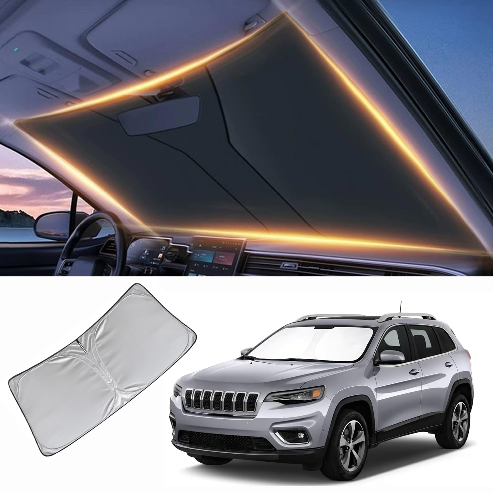 Windschutzscheiben-Sonnenschutz für Frontscheibe, Sonnenblende, Autozubehör (für Jeep Cherokee 2005–2024) von LZYYQX