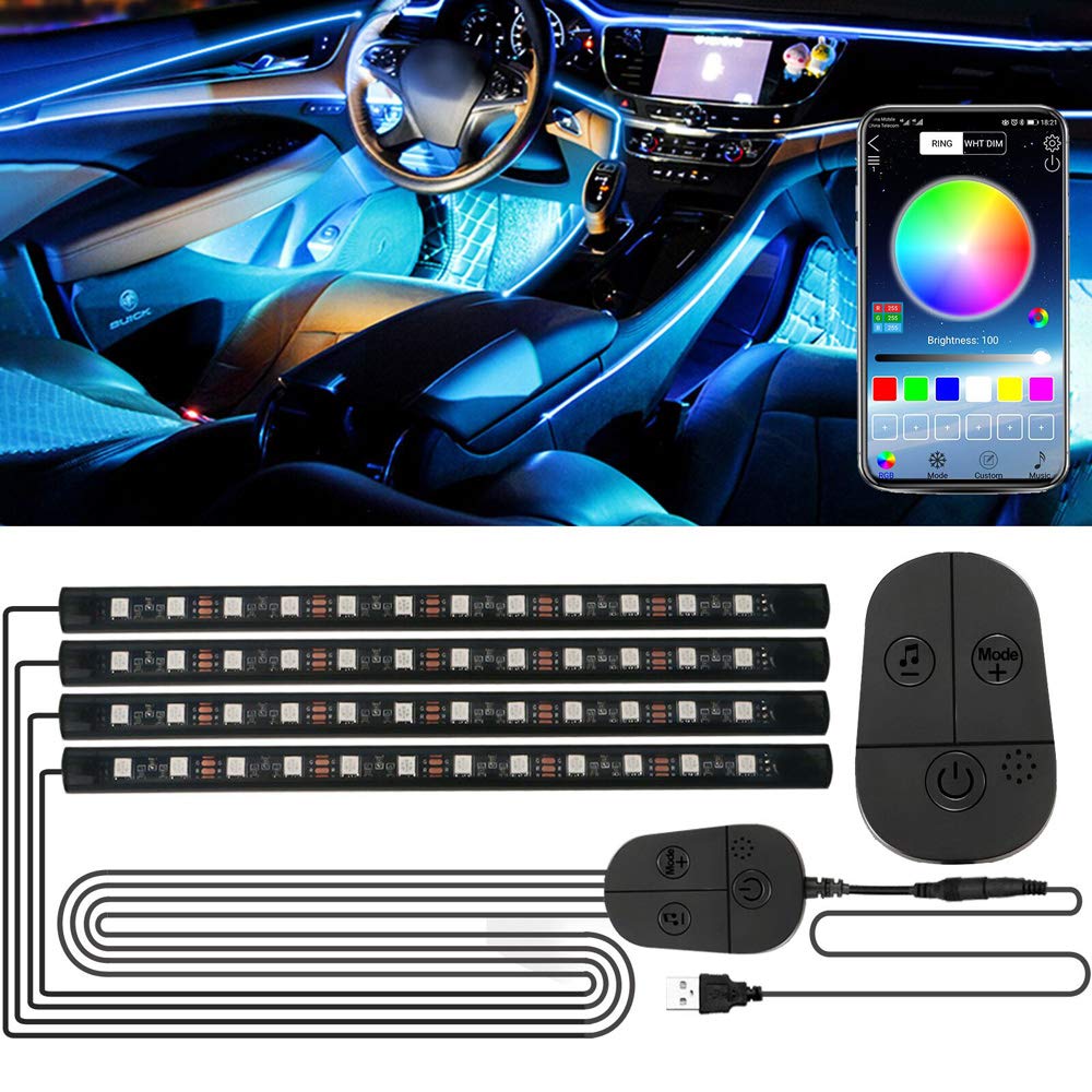 Auto LED Innenbeleuchtung, 48LED RGB-Streifen mit Verbesserter APP und Kontroller Atmosphäre Licht, Wasserdicht Mehrfarbige Musik Fußraumbeleuchtung Strip Kit, Starker Klebstoff, 5V USB-Anschluss Auto LED Innenbeleuchtung, 48LED RGB-Streifen mit Verbesserter APP und Kontroller Atmosphäre Licht, Wasserdicht Mehrfarbige Musik Fußraumbeleuchtung Strip Kit, Starker Klebstoff, 5V USB-Anschluss von Lacasa