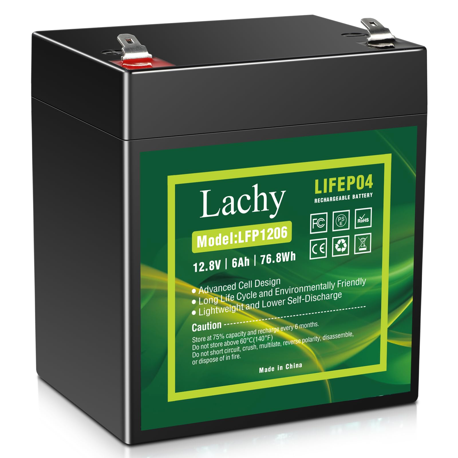 Lachy 12 V 6Ah LiFePO4 Lithium-Batterie 2000+ wartungsfreier wiederaufladbarer Deep Cycle-Akku mit integriertem BMS für Power Wheel, Kinderroller, Fischfinder, Rasenmäher, Beleuchtung und mehr von Lachy