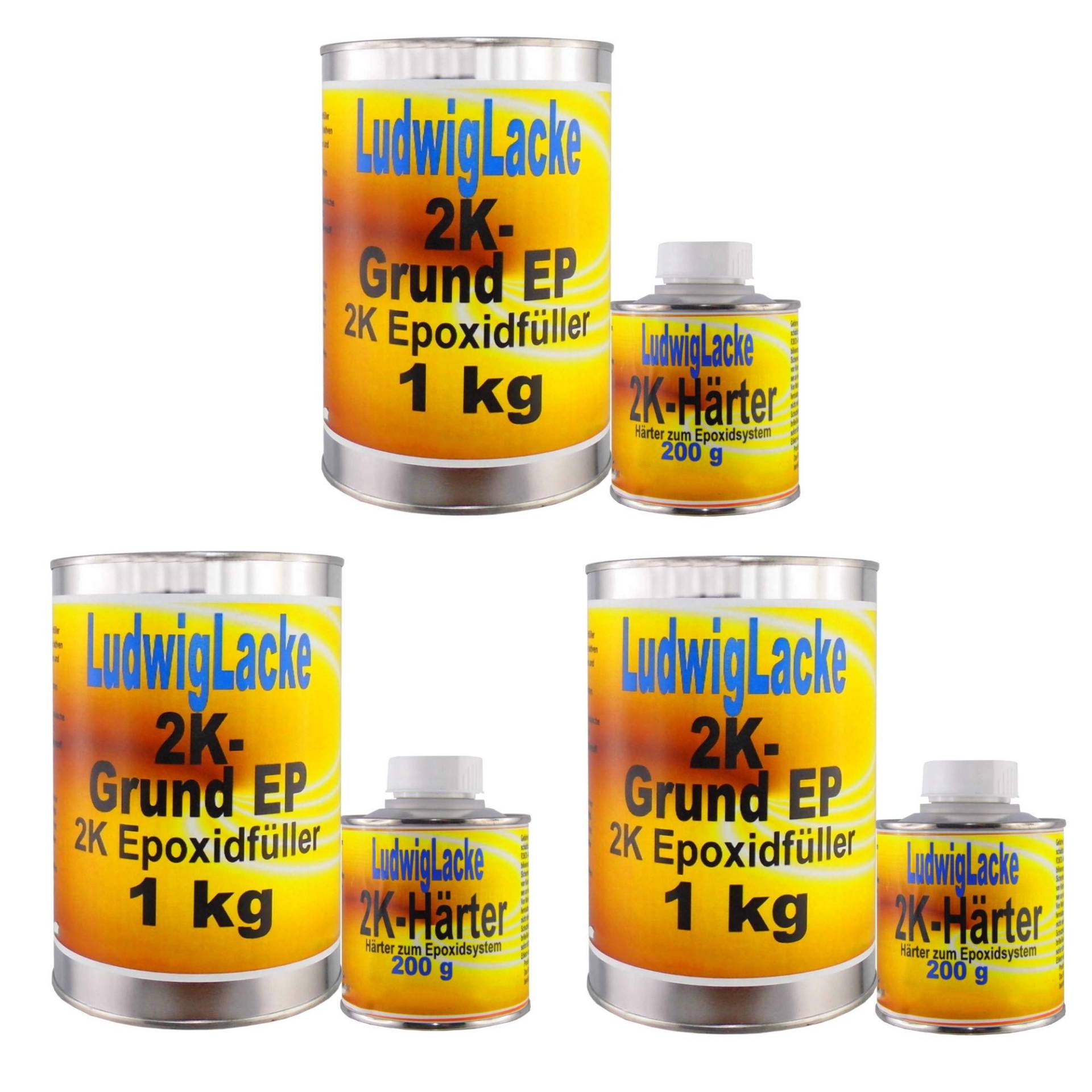 Lackierzubehör 3 Sets 2K Epoxidfüller 1kg und 200g passenden Härter von Lackierzubehör