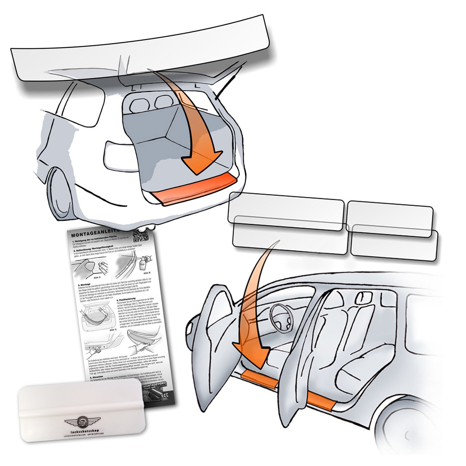 Set Passform Lackschutzfolie passend für VW T-ROC (ab BJ 10/2017, Volkswagen TRoc) im Set für Ladekante und alle Einstiegsleisten/Türeinstiege transparent 150µm von Lackschutzshop