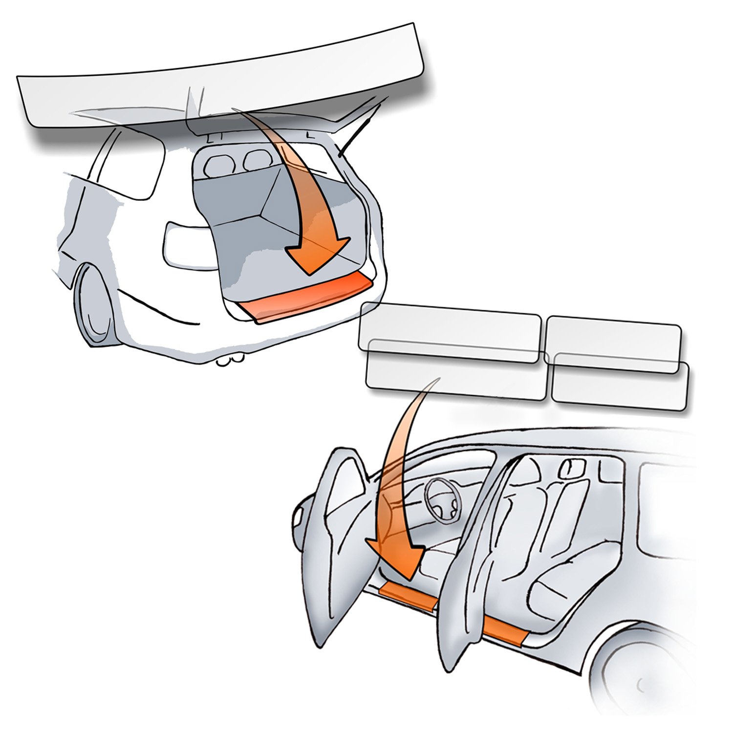 Set Lackschutzfolie passend für VW Caddy III (2K 2003-2015) für Ladekante und alle Einstiegsleisten/Türeinstiege | transparent 150µm mit Montage-Zubehör von Lackschutzshop