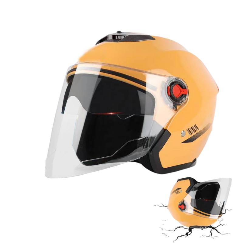 Lainiaoly Offener Motorrad Roller Helm, 3/4 Moped-Motorradhelme Mit Visier, Gelb, DOT-zertifiziert von Lainiaoly