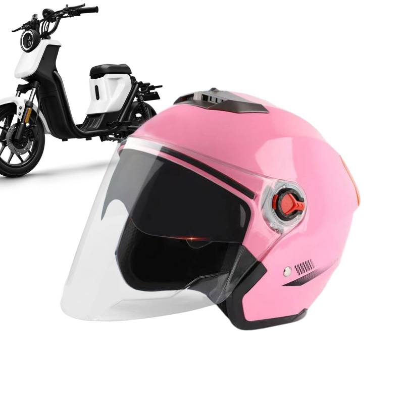 Offener Motorrad Roller Helm, Offene Fahrradhelme, 3/4 Moped-Motorradhelme Mit Visier, Offener Motorradhelm Mit Visier Für Erwachsene, Halbes Gesicht Klassischer Moped-Helm Für Erwachsene, Rosa von Lainiaoly