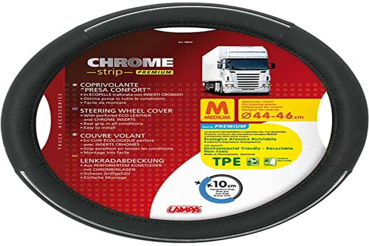 Lampa LKW-Lenkradschoner Chrome Strip Premium schwarz-Chrome 44/46 cm von Lampa