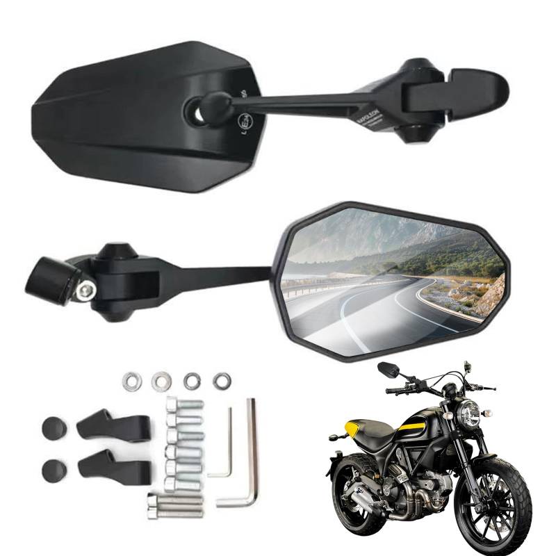 Landrain 2 Stück Lenkerendenspiegel E Geprüft, Motorrad Spiegel E-geprüft, Lenkerspiegel Motorrad 360°drehbarer für Scooter Roller Atv(links und Rechts) von Landrain