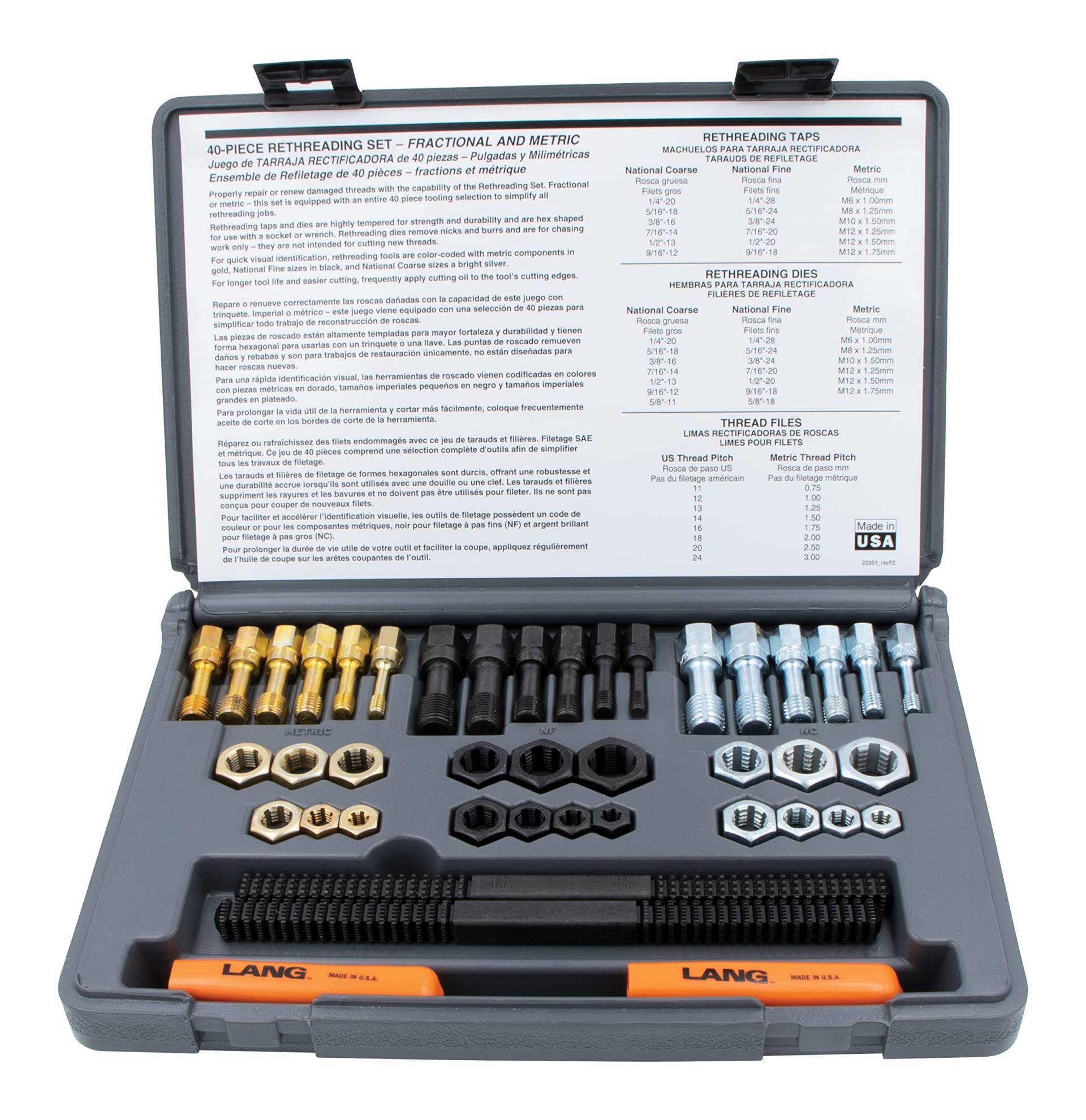 Lang 972 Reparaturset für fraktionelle und metrische Gewinde, 40-teilig Lang 972 Reparaturset für fraktionelle und metrische Gewinde, 40-teilig von Lang Tools