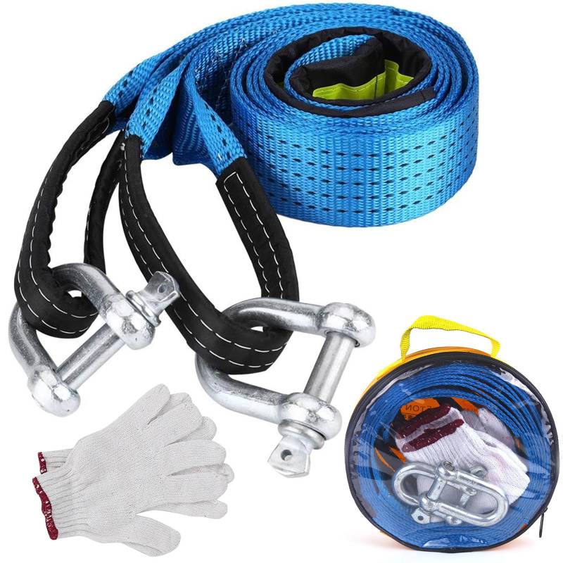 Abschleppseil Pkw 5 cm x 5 M, 8T Abschleppstange für Pkw mit Hohe Festigkeit' Schäkel, Abschleppseil Auto Offroad Zubehör mit Aufbewahrungstasche, Abschleppseile für Off-Road Recovery & Abschleppen von LangRay