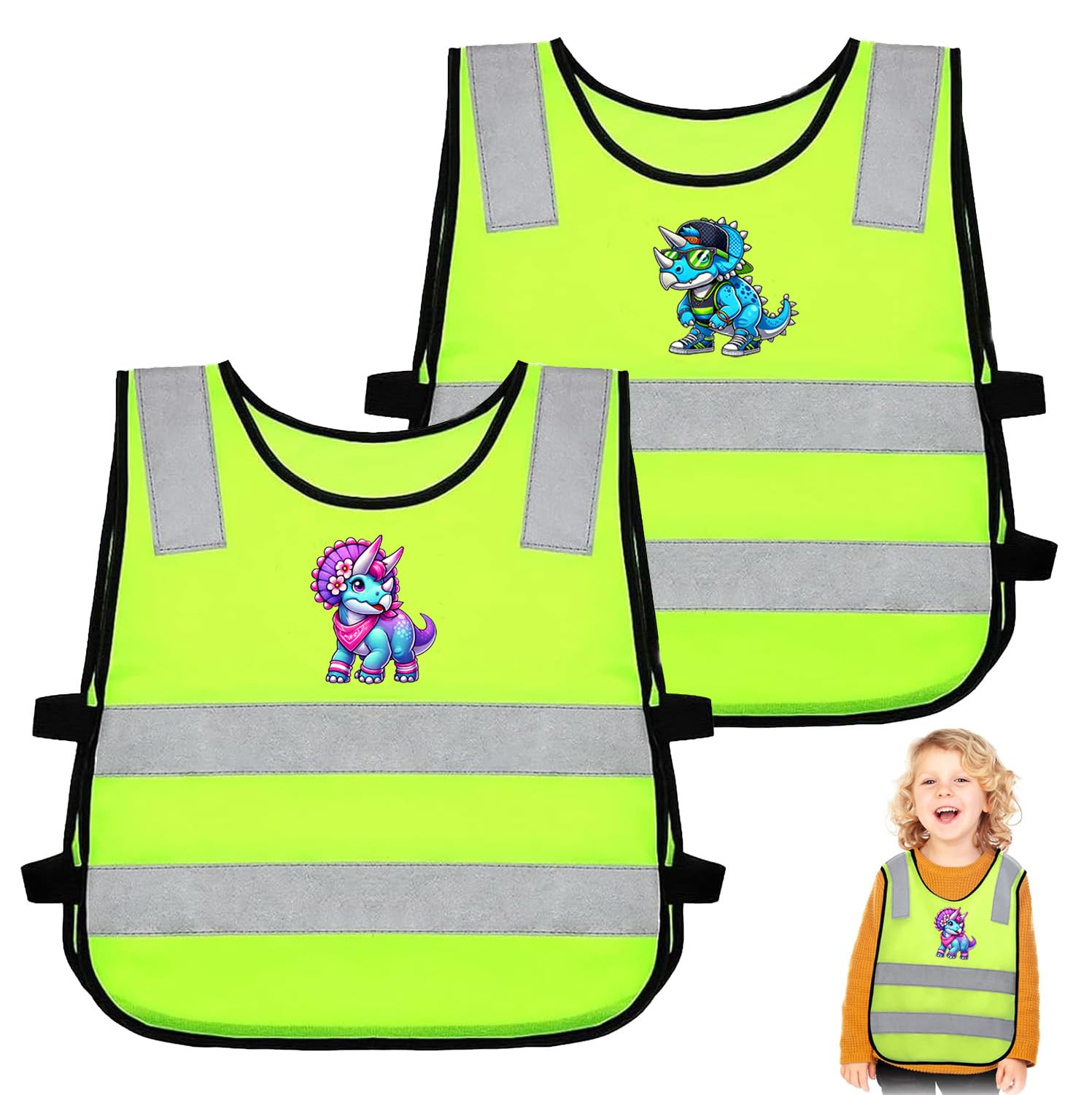 Lanpeeking 2er Set Kinder Warnweste – Reflektorweste mit Blauem und Pinkem Dino-Design, 360° Sichtbarkeit, Sicherheitsweste für Kinder, Ideal für Schule, Sport und Outdoor-Aktivitäten,Geburtstagsweste Lanpeeking 2er Set Kinder Warnweste – Reflektorweste mit Blauem und Pinkem Dino-Design, 360° Sichtbarkeit, Sicherheitsweste für Kinder, Ideal für Schule, Sport und Outdoor-Aktivitäten,Geburtstagsweste von Lanpeeking